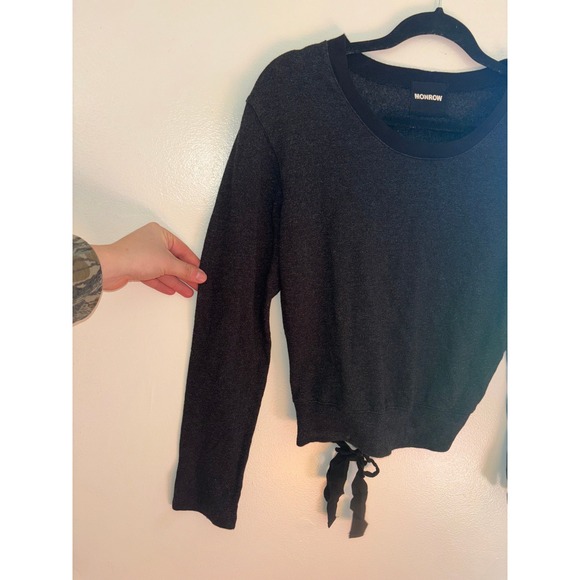 Monrow Tie Back LS Sweater Womens Sz S Charcoal Gray Pullover Quiet Luxury - Picture 4 of 8